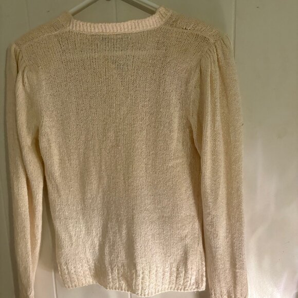 Vintage Cream Cable Knit Cardigan with Pearls - Picture 3 of 4